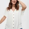 Solid Button V Neck Ruffles Blouse