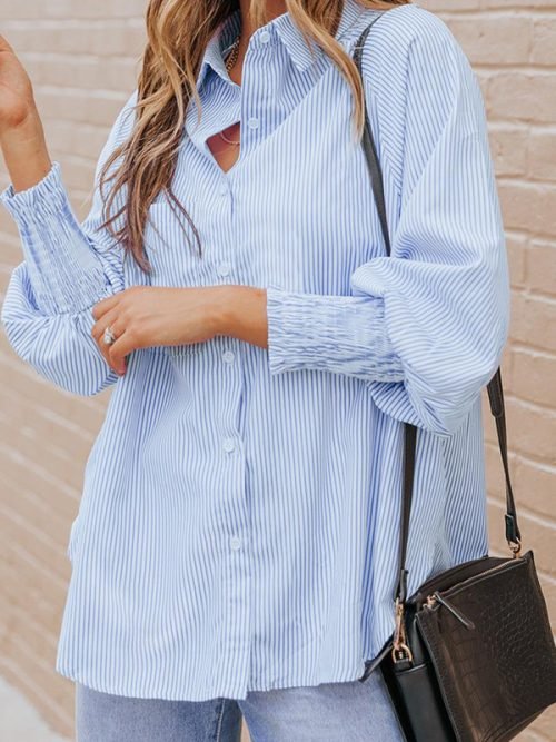 Striped Puff Sleeve Loose Blouse