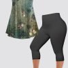 Women's Plus Size Casual Green Retro Floral Print Two Piece Pant Set