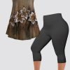 Women's Plus Size Casual Green Retro Floral Print Two Piece Pant Set