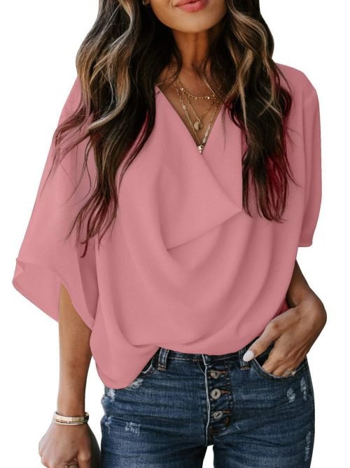 European and American sexy V-neck top T-blood short-sleeved women