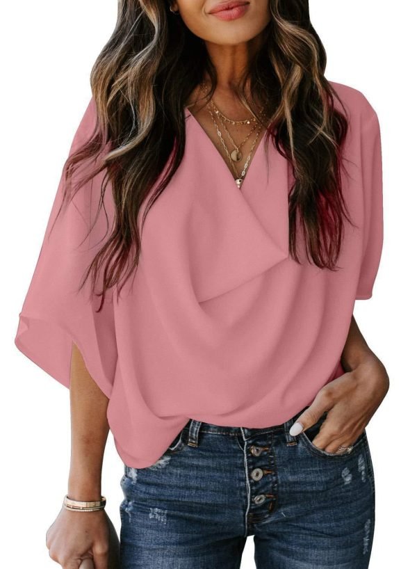 European and American sexy V-neck top T-blood short-sleeved women