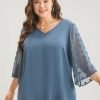 Polka Dot Mesh Patchwork Flounce Sleeve  Blouse
