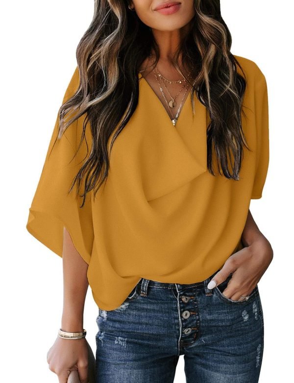 European and American sexy V-neck top T-blood short-sleeved women