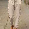 Cut Out  Side Straight Paperbag Pant With Pockets