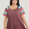 Striped Contrast Raglan Sleeve Round Neck T-shirt