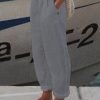 Women Casual Floral Loose Pockets Elastic Waist Pants Ankle Length Pants