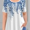 Women's Plus Size Casual Purple Ombre Plant Floral Print Two Piece Pant Set