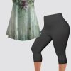 Women's Plus Size Casual Green Retro Floral Print Two Piece Pant Set