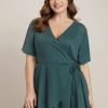 Plain Surplice Neck Tie Side Asymmetrical Hem T-shirt