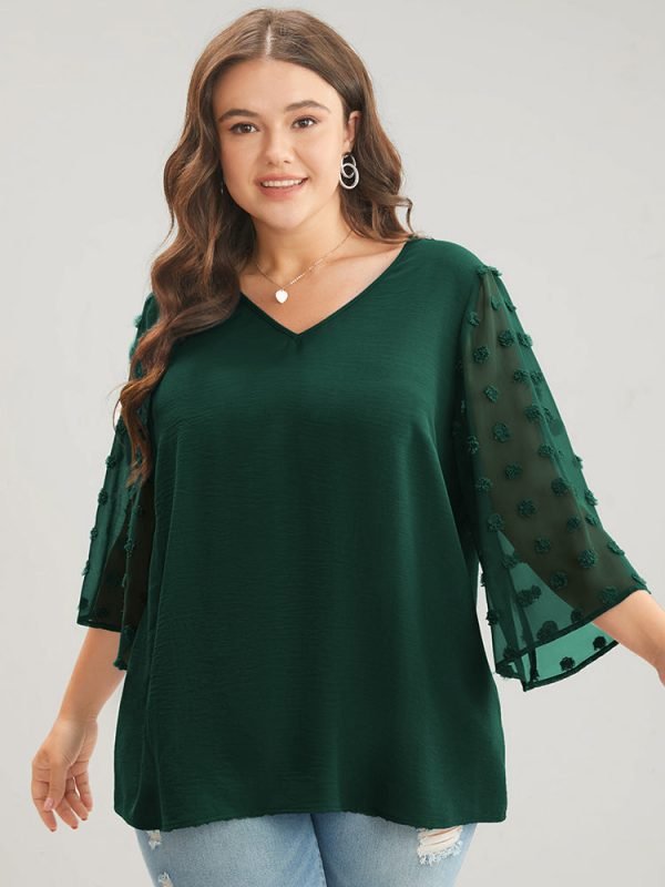 Polka Dot Mesh Patchwork Flounce Sleeve  Blouse