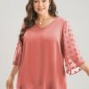 Polka Dot Mesh Patchwork Flounce Sleeve  Blouse