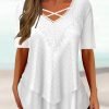 Women's Half Sleeve V-neck Lace Top