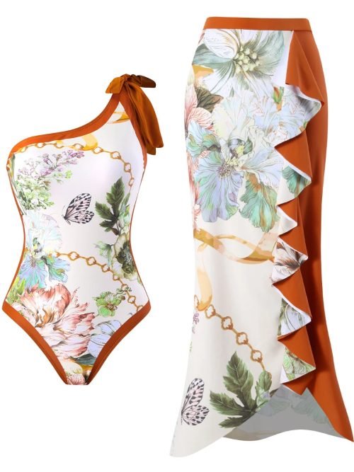Women Elegant Ditsy Beachwear Flower Printed Two-Pieces Set Swimwear/ 1-1-1-1