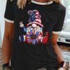 Women's patriotic gnome 4th of July Casual Crew Neck T-Shirt