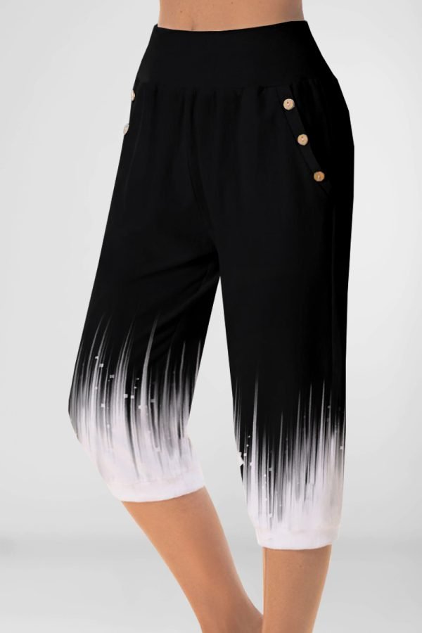 Plus Size Casual Black Ombre Print Pocket Capris Pants