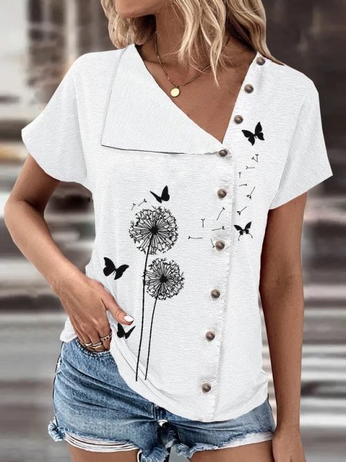 Asymmetrical Dandelion Casual Shirt