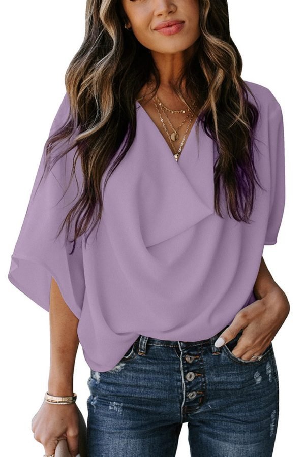 European and American sexy V-neck top T-blood short-sleeved women