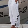 Women's Wide Leg Pants Trousers Faux Linen Black White Red Casual Holiday Weekend Side Pockets Full Length Comfort Floral S M L XL XXL