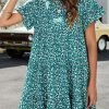 Animal Print Ruffle Sleeve Mini Dress