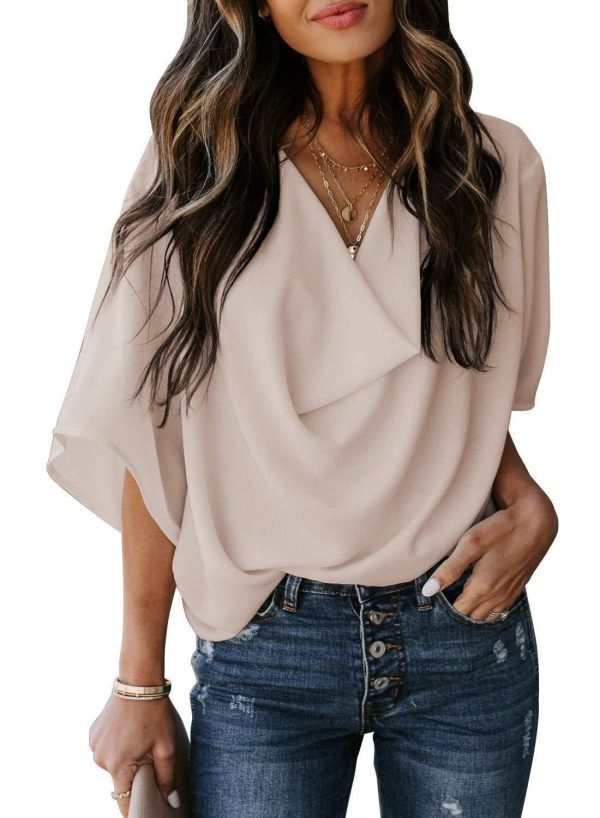 European and American sexy V-neck top T-blood short-sleeved women