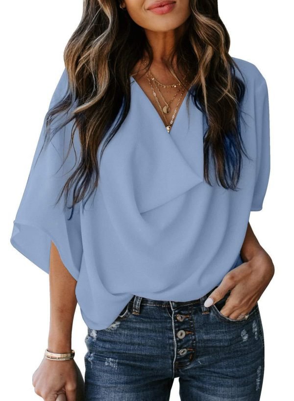 European and American sexy V-neck top T-blood short-sleeved women