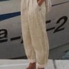 Women Casual Floral Loose Pockets Elastic Waist Pants Ankle Length Pants