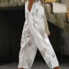 Women's Pants Trousers Faux Linen White Blue Green Casual Holiday Weekend Side Pockets Full Length Comfort Floral S M L XL XXL