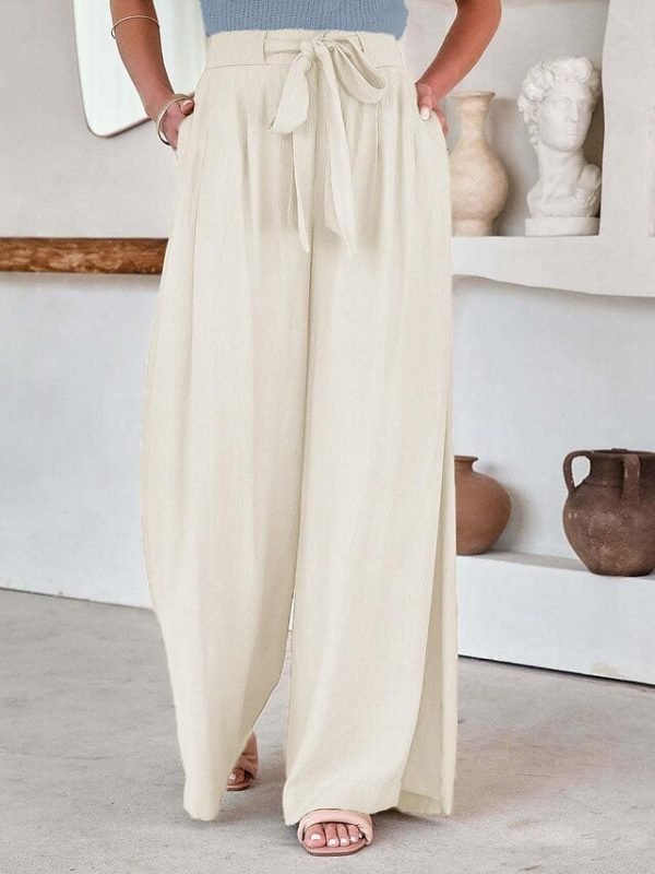 Women's Wide Leg Pants Trousers Black White Blue Fashion Casual Daily Side Pockets Wide Leg Full Length Comfort Plain S M L XL 2XL