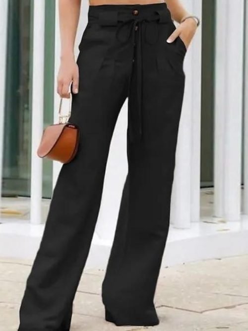 Women's Wide Leg Pants Trousers Black Army Green Beige Fashion Casual Daily Side Pockets Wide Leg Full Length Comfort Plain S M L XL 2XL