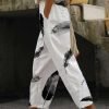 Women's Pants Trousers Faux Linen Black White Dark Gray Fashion Casual Weekend Side Pockets Full Length Comfort Polka Dot S M L XL XXL