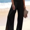 Women's Wide Leg Pants Trousers Faux Linen Black White Apricot Fashion Casual Daily Side Pockets Wide Leg Full Length Comfort Plain S M L XL 2XL